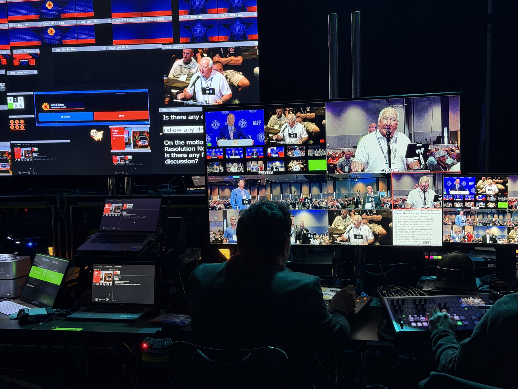 Multi-camera control room during a live broadcast
