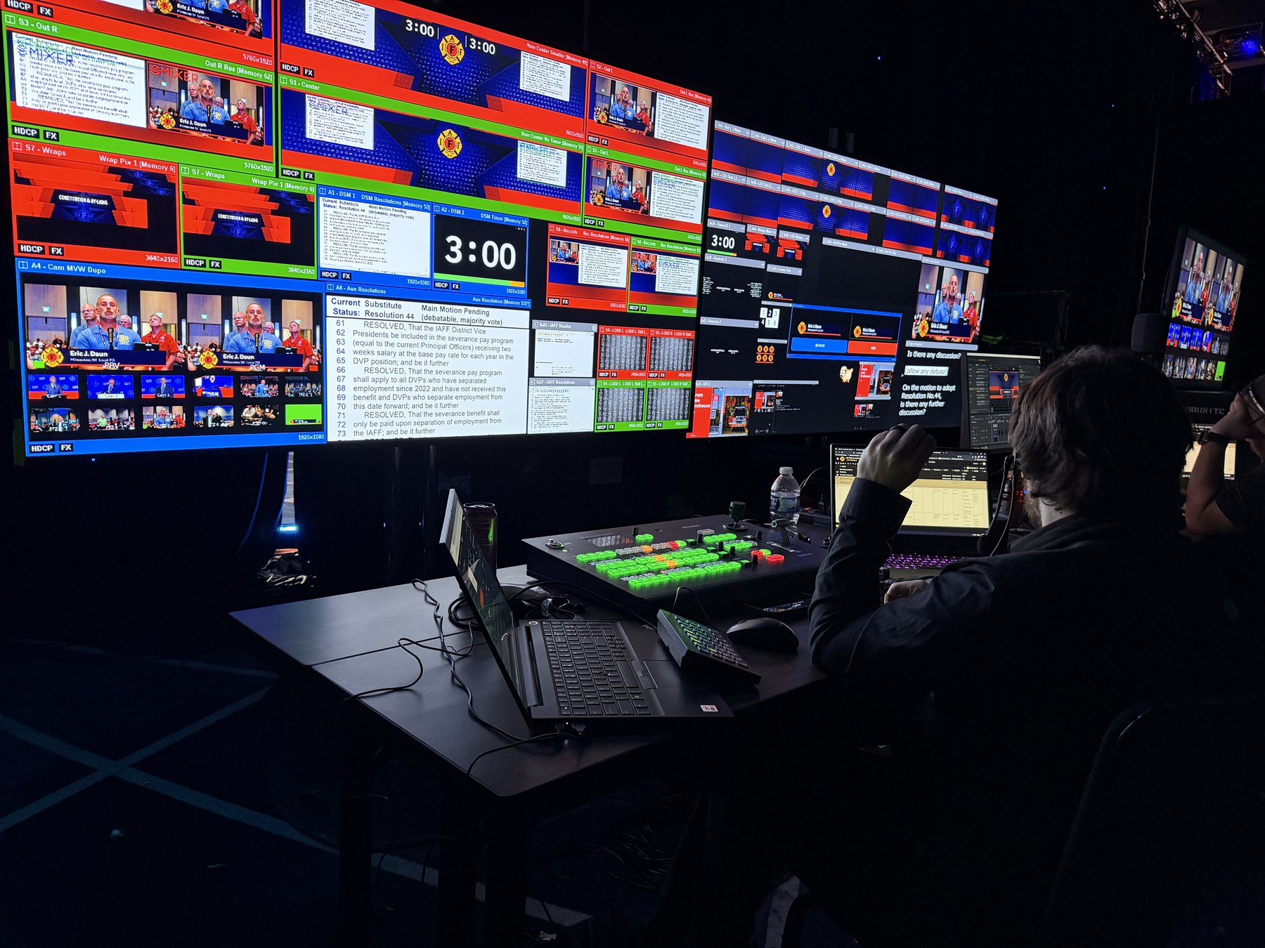 Multi-camera control room during a live broadcast